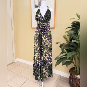 Elan Multicolor Patterned Halter Maxi Dress Size Small